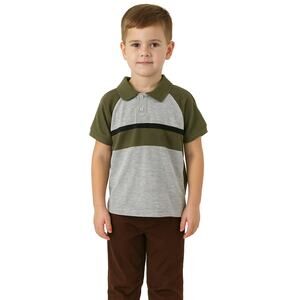Beverly Hills Polo Club Boys' Olive Green  Colorblock Polo Shirt - Size 7